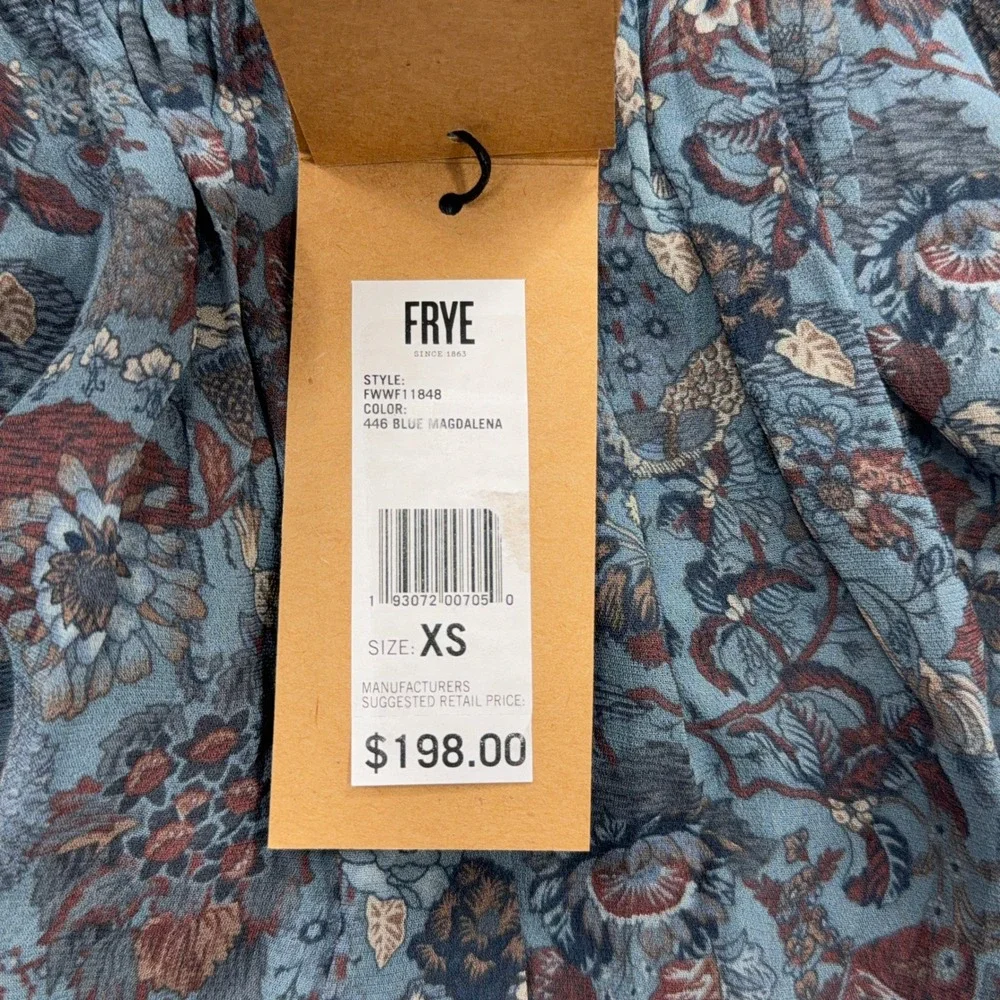 Frye Blouse Magdalena Smocked Floral Off Shoulder Blue Women XS NWT FWWF11848